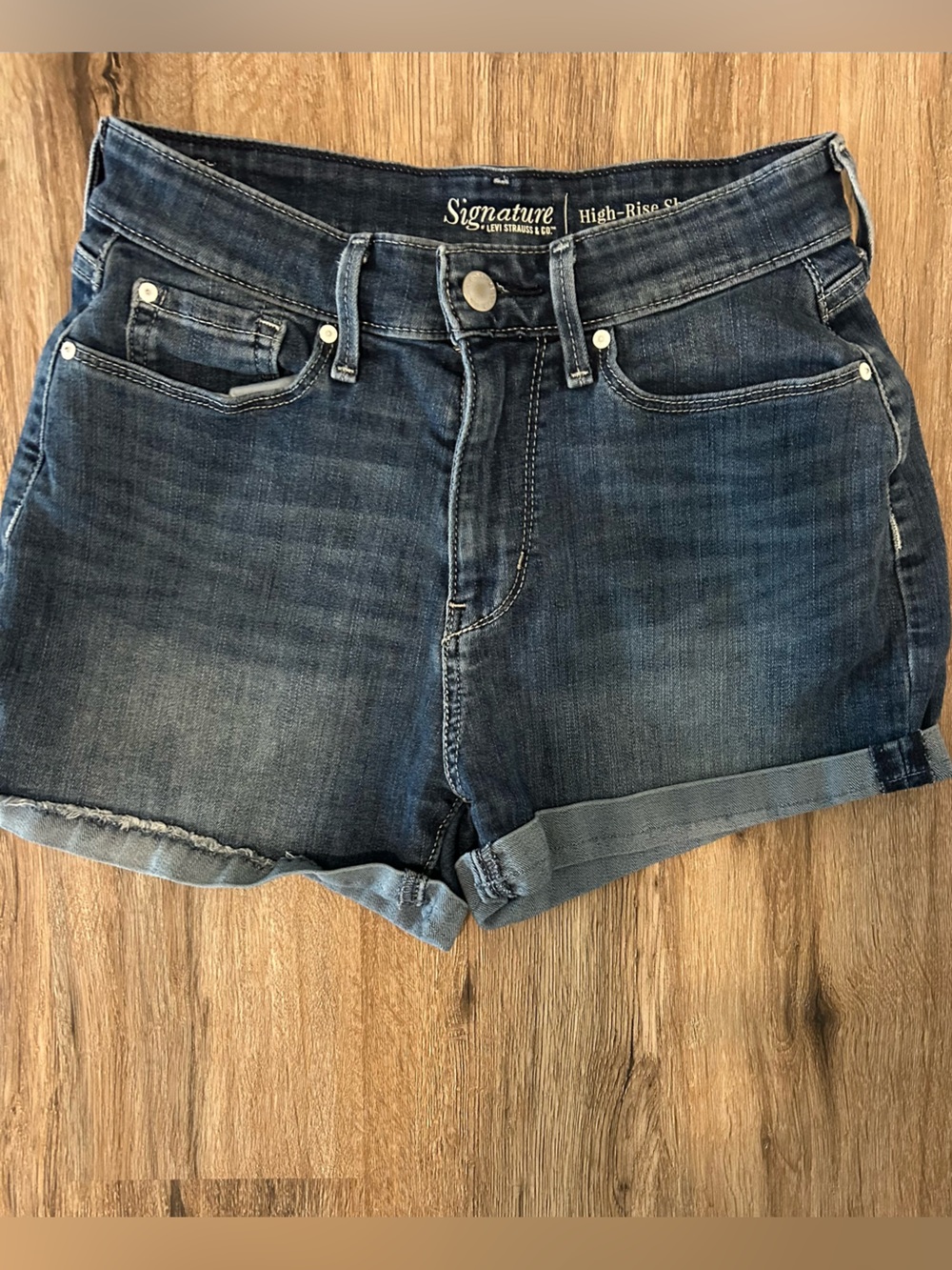 Signature by Levi Strauss Dark Blue Rolled Hem Denim Shorts
